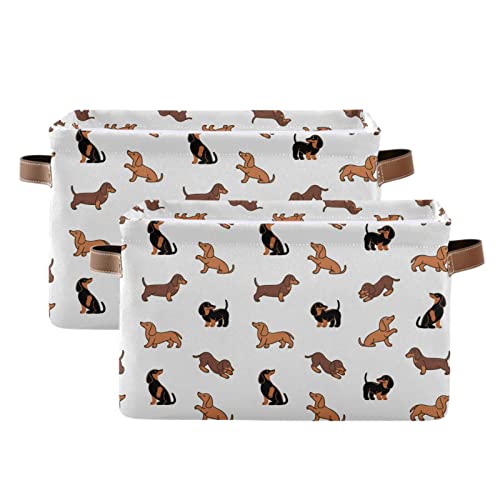 Kigai 1 Pack Storage Baskets with Handles, Collapsible Canvas Baskets for Toy Closet Shelf Organizer, Cute Dogs Dachshunds Storage Bin Box