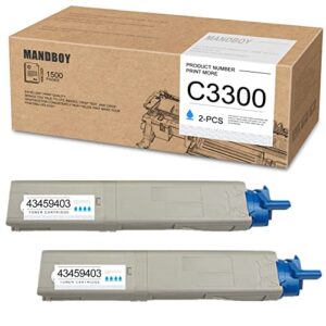 mandboy compatible c3300 43459403 toner-cartridges cyan (2 pack) | replacement for oki c3300 c3400 c3500 c3530 c3450 c3600 mc360 mfp printer toner cartridge