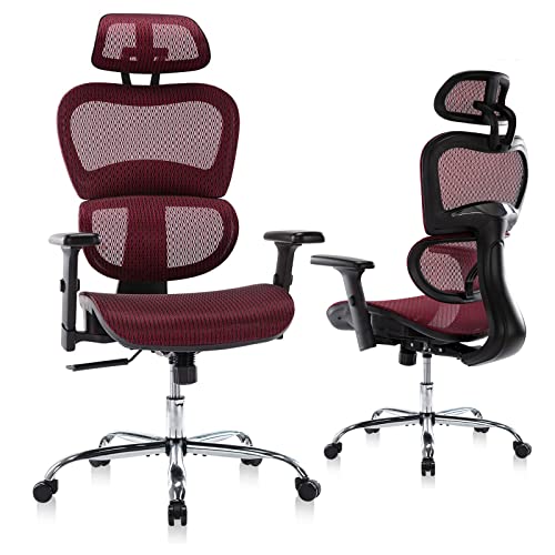 Ergonomic Office Chair, Reclining High Back Mesh Chair, Computer Desk Chair, Swivel Rolling Home Task Chair with Lumbar Support, 3D Adjustable Headrest and Armrests