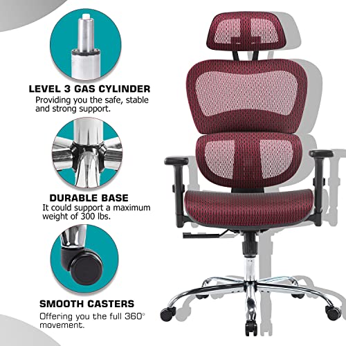Ergonomic Office Chair, Reclining High Back Mesh Chair, Computer Desk Chair, Swivel Rolling Home Task Chair with Lumbar Support, 3D Adjustable Headrest and Armrests