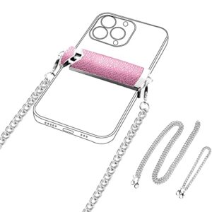 universal detachable metal phone case with lanyard clip for iphone, galaxy & most smartphones - pink