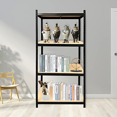 63" Heavy Duty Shelving Unit Metal Shelve, 4 Tier Multi-Use Steel Storage Rack, Bolt-free Assembly, Adjustable Garage Storage Utility Shelf with Durable MDF Boards for Home Office Kitchen, Black