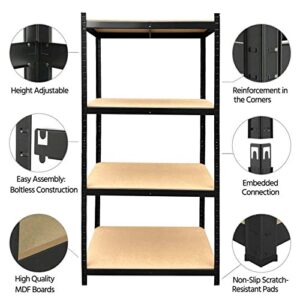 63" Heavy Duty Shelving Unit Metal Shelve, 4 Tier Multi-Use Steel Storage Rack, Bolt-free Assembly, Adjustable Garage Storage Utility Shelf with Durable MDF Boards for Home Office Kitchen, Black