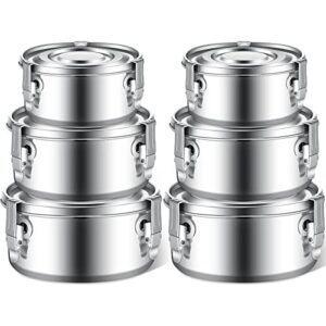 zopeal 6 pcs stainless steel food storage containers with lid bento lunch boxes reusable metal flat canisters for camping trips picnic snacks soups salads leftovers, 3 sizes