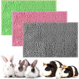 3 pcs guinea pig bedding reusable small animal guinea pig bed fleece guinea pig pee pad absorbency washable pet soft guinea pig cage liner for guinea pigs bunny hamsters house (pink, green, gray)