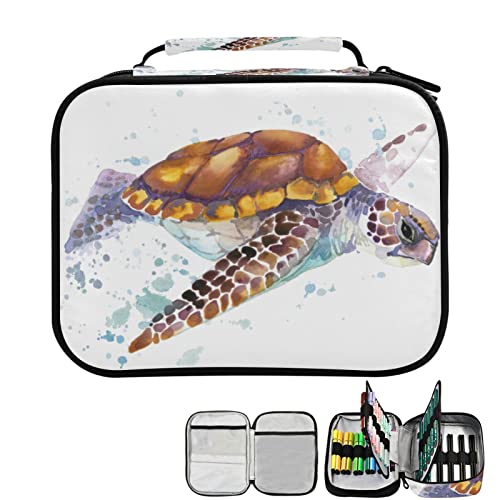 ZZKKO Colored Pencil Case Sea Turtle Watercolor 96 Slots Pencil Holder with Zipper Large Capacity Pencil Case Organizer for Watercolor Pens Markers