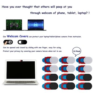 Webcam Cover Slide 12 Packs, Ultra Thin Camera Privacy Protector Fit for Computer Desktop PC Laptop Tablet Smart Phone, AllureEyes Laptop Camera Covers Web Cam Lens Protection Sticker