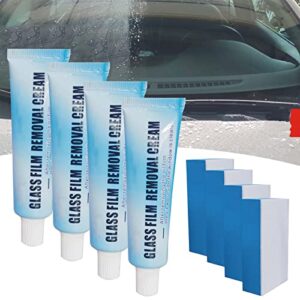 car glass oil film cleaner with sponge, car glass waterproof coating agent water spot remover, glass oil film remover for car, glass stripper water spot remover (4pcs)