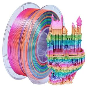 3d silk pla filament, rainbow pla,3d printer filament 1.75mm, 3d printing filament +/-0.02mm, 1kg/2.2lbs fit most fdm 3d printers (silk rainbow 663_ pinkycolor)