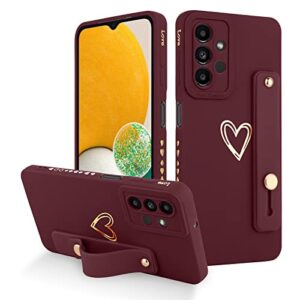 fiyart designed for samsung galaxy a13 4g 5g case with phone stand holder cute love hearts protective camera protection cover with wrist strap for women girls for galaxy a13 4g/5g-wine red