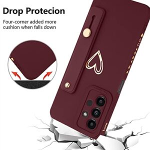 Fiyart Designed for Samsung Galaxy A13 4g 5g Case with Phone Stand Holder Cute Love Hearts Protective Camera Protection Cover with Wrist Strap for Women Girls for Galaxy A13 4G/5G-Wine Red