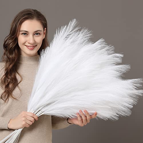 Perfnique Faux Pampas Grass, 9PCS Pompas, Large Pampas Grass, 38'' Tall Pampas Grass for Floor Vase, Pampas Grass Decor Tall for Vase Fillers, Boho Wedding Decor, Rustic Farmhouse Home Decor (White)