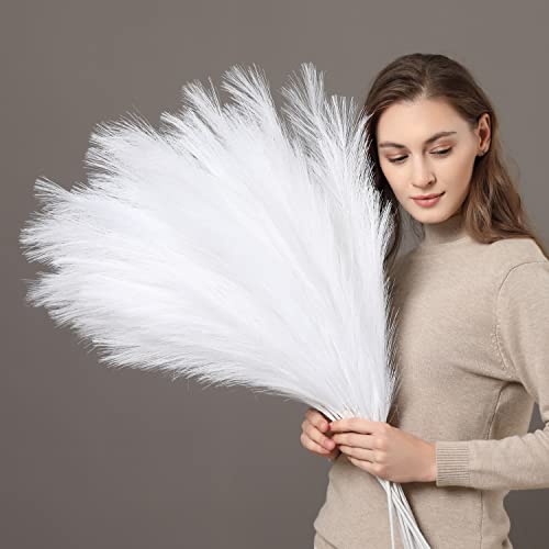 Perfnique Faux Pampas Grass, 9PCS Pompas, Large Pampas Grass, 38'' Tall Pampas Grass for Floor Vase, Pampas Grass Decor Tall for Vase Fillers, Boho Wedding Decor, Rustic Farmhouse Home Decor (White)