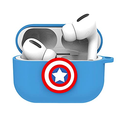 NARYM Superhero Case for AirPods Pro (2nd/1st Generation), Cartoon Protective Liquid Silicone Case with Keychain Compatible with Apple AirPods Pro 2nd/1st (2022/2019), Captain A, Blue