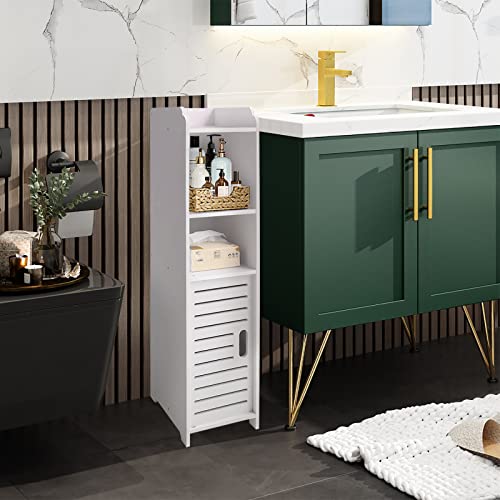 SENYAN Waterproof Bathroom Floor Storage Cabinet with Doors and Shelves, Freestanding Bathroom Storage Cabinet Floor Cabinet for Living Room, Bedroom, Bathroom, Kitchen, White