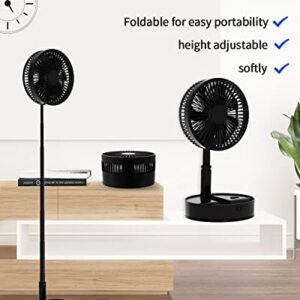 Oscillating Fan Foldaway with Remote Control, 7200mAh Rechargeable Battery Powered Pedestal Fan for Camping, 4 Speed, Timer, Height Adjustment Portable Table Fan for Travel , Outdoor, Home (Black)