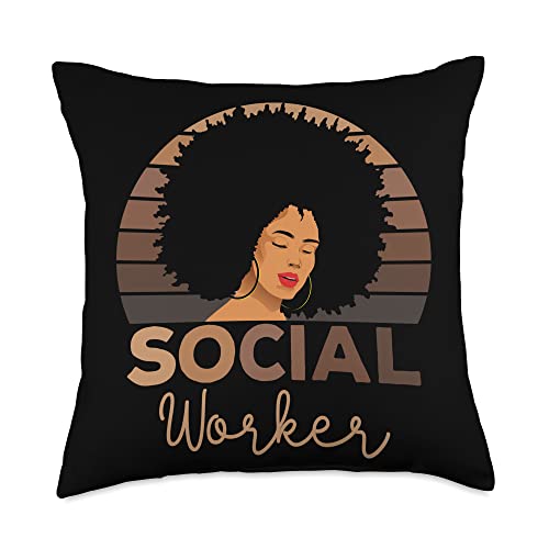 Social Worker Apparel School Social Worker Social Worker Appreciation Afro American Throw Pillow, 18x18, Multicolor