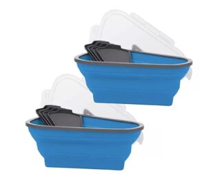 2 pack -pizza storage container silicone leftover pizza box pack with 5 triangle pizza serving trays pizza slice containers expandable (blue)