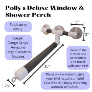 Pollys Deluxe Window and Shower Bird Perch, Large,Grey