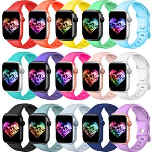 compatible for apple watch band 38mm 40mm 41mm women men, soft silicone sport band strap for iwatch bands series 9 8 7 6 5 4 3 2 1 se, 15pack