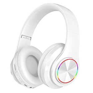 ichenovo wireless bluetooth headphones,colorful led lights comfort over ear foldable headset with built-in microphone,fm,sd card slot,wired for school/tablet computer/pc/tv/cellphones/travel