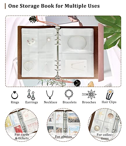 Verkigle Travel Jewelry Organizer, A5 Binder Jewelry Storage Book with Pockets, Foldable Earring Holder with Clear Jewelry Bags for Ring, Studs and Bracelet(70 Grids+70 Thicken PVC Bags)