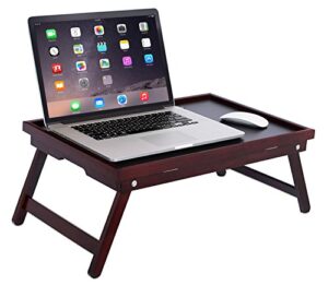birdrock home bamboo lap tray with black top - work from home - foldable breakfast serving bed tray - lap desk with wide tilting top - laptop computer stand for couch bed chair - tv tray