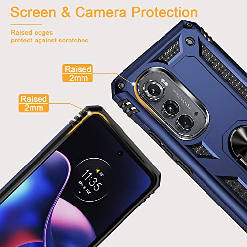 for Motorola Edge 2022 Case with 2 Pcs Tempered Glass Screen Protector, [Military Grade] 16ft. Drop Tested Protective Cover with Magnetic Kickstand Car Mount for Motorola Moto Edge 2022, Blue