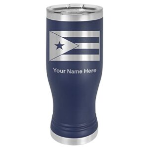 lasergram 14oz vacuum insulated pilsner mug, flag of puerto rico, personalized engraving included (navy blue)