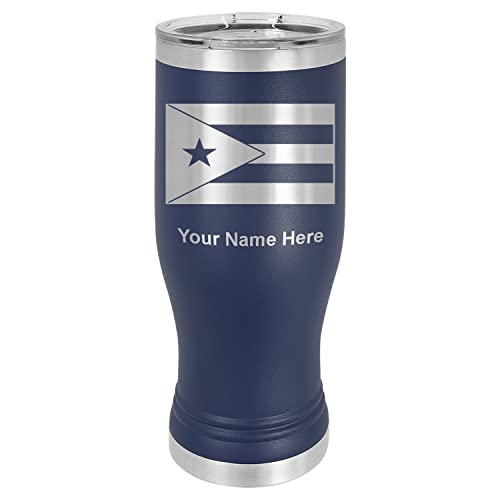 LaserGram 14oz Vacuum Insulated Pilsner Mug, Flag of Puerto Rico, Personalized Engraving Included (Navy Blue)