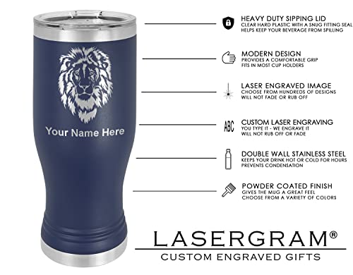 LaserGram 14oz Vacuum Insulated Pilsner Mug, Flag of Puerto Rico, Personalized Engraving Included (Navy Blue)