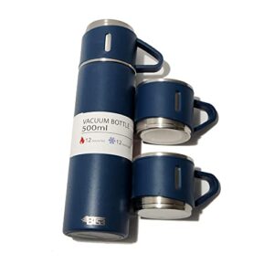bt53 stainless steel 500 ml vacuum flask/bottle/thermos for hot and cold drinks with three cups (blue)
