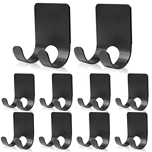 Demao 10 PCS Utility Hooks,Black Self Adhesive Stainless Steel Heavy Duty Utility Storage Hook,Shower Razor Hook for Towel，Loofah, Plug, Keys, Robe,Coat,Kitchen and Bathroom Supplies.