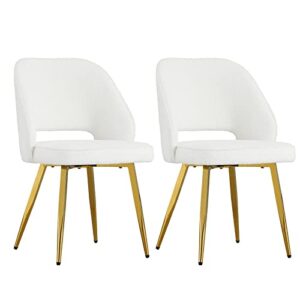 ebullient modern velvet dining chairs set of 2, upholstered living room accent chairs, gold vanity chairs，mid century chair for living room kitchen bedroom (white + gold legs, set of 2)