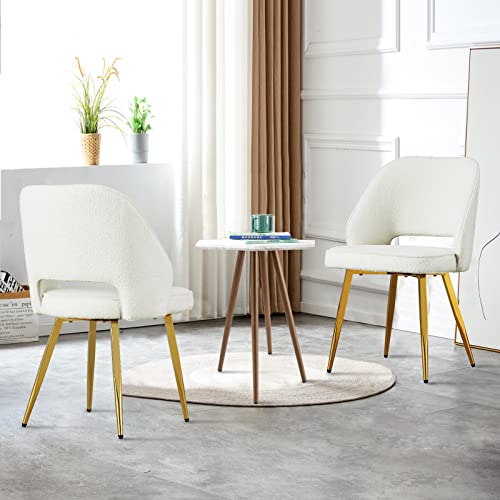 Ebullient Modern Velvet Dining Chairs Set of 2, Upholstered Living Room Accent Chairs, Gold Vanity Chairs，mid Century Chair for Living Room Kitchen Bedroom (White + Gold Legs, Set of 2)