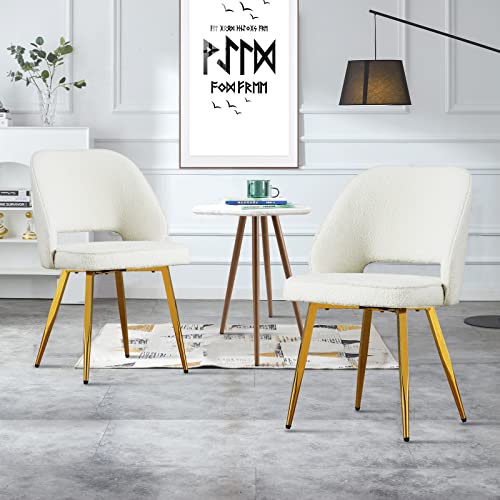 Ebullient Modern Velvet Dining Chairs Set of 2, Upholstered Living Room Accent Chairs, Gold Vanity Chairs，mid Century Chair for Living Room Kitchen Bedroom (White + Gold Legs, Set of 2)