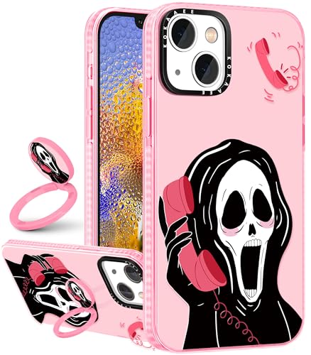 Kokaaee (2in1 for iPhone 14 Case Cute Skeleton Skull for Women Girls Kawaii Girly Phone Cases Cool Funny Gothic Unique Design Soft TPU Bumper Cover+Ring Holder for iPhone14 6.1"