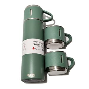 bt53 stainless steel 500 ml vacuum flask/bottle/thermos for hot and cold drinks with three cups (green)