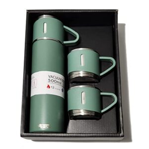 BT53 Stainless Steel 500 ML Vacuum Flask/Bottle/Thermos for Hot and Cold Drinks with Three Cups (Green)