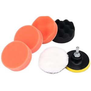 3 inch polishing pad, 7pcs car cleaning kit car wax applicator pad wool sponge buffing pads drill buffing kit with drill adapter for car headlight restoration,sanding, polishing,waxing & sealing glaze