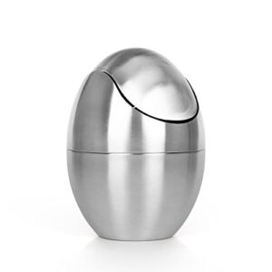 agirlgle mini trash can with lid- durable stainless steel desk trash can mini with stylish egg shaped design- countertop trash can for home, office, kitchen & more- tiny desktop trash can with lid