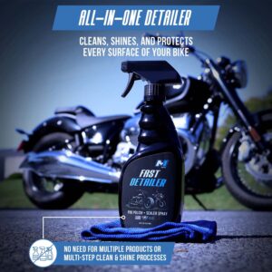M1 MOTO Fast Detailer Motorcycle Cleaner, Pro Polish Plus Sealer Spray, All-in-One Every Surface Motorcycle Cleaning Kit with Microfiber Cloth, Quick Detailer, 16 FL OZ