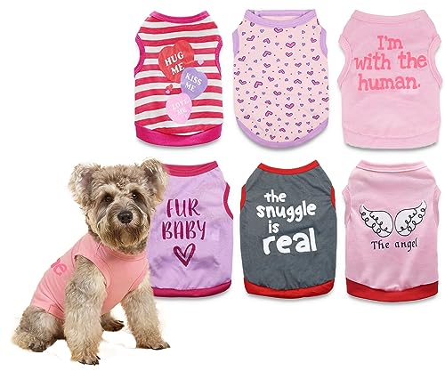 6 Pack Girl Dog Clothes for Girls Small Dog Shirts Puppy T Shirt for Small Dogs Girl Clothes Dogs T-Shirt Chihuahua Yorkie Clothes