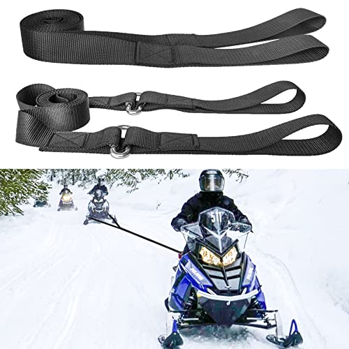 Snowmobile Tow Straps, Heavy-Duty ATV Towing Rope with Stainless Steel Hooks for Snowmobile, Sled, Skidoo or ATV, Snowmobile Safety Tool Accessories Kit (Black, 10 ft)