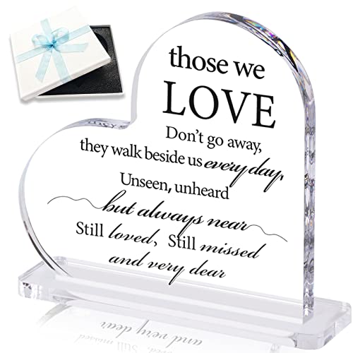 Qunrwe Sympathy Gift Memorial Bereavement Gifts,Acrylic Heart Condolence Gifts for Loss of Loved One,Loss of Father,Loss of Mother,Day of the Dead Table Decorations Remembrance Gifts