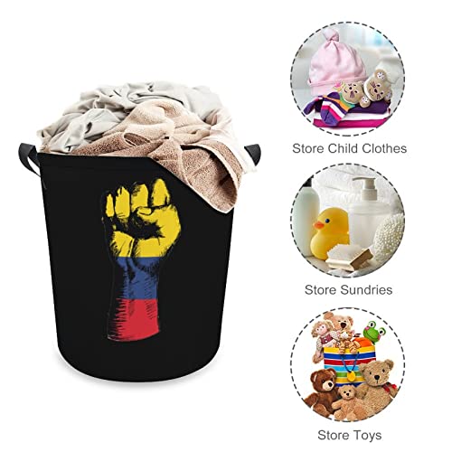 Colombian Flag Nation Spirit Laundry Hamper Round Canvas Fabric Baskets with Handles Waterproof Collapsible Washing Bin Clothes Bag