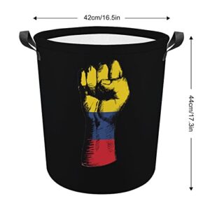 Colombian Flag Nation Spirit Laundry Hamper Round Canvas Fabric Baskets with Handles Waterproof Collapsible Washing Bin Clothes Bag