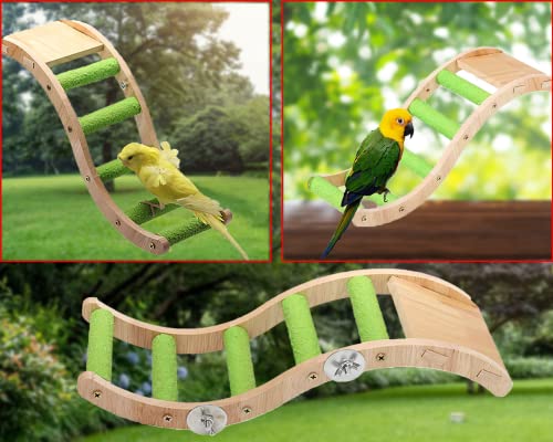 Bird Ladder, Hosrnovo Wooden Green Parakeets Toys, 12.6Inch Bird Perches, Pet Cage Accessories for Cockatiels Budgie Conure Lovebirds Canary Hamster