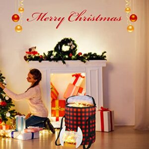 4 Pcs Light Storage Bag Buffalo Plaid Thickened Light Storage Bag with 3 Pcs Cardboard Wraps, Large Light Bulb Storage Bag with Zippered Closure for Holiday Festival (Red Buffalo Plaid)