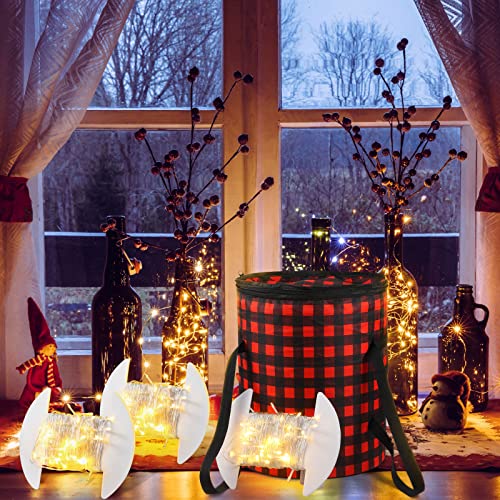 4 Pcs Light Storage Bag Buffalo Plaid Thickened Light Storage Bag with 3 Pcs Cardboard Wraps, Large Light Bulb Storage Bag with Zippered Closure for Holiday Festival (Red Buffalo Plaid)